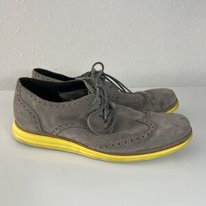 Cole Haan Lunargrand C28220 Wingtip‎ Suede Oxford Shoes Men's 12 M Grey/Yellow